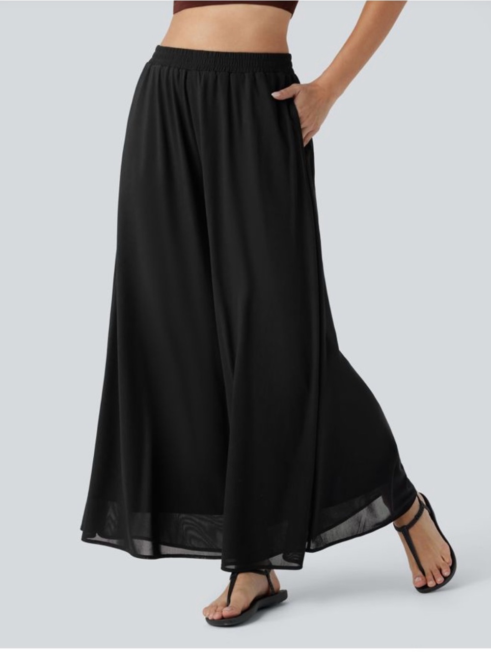 Halara High Waisted Pocket Mesh Overlay Wide Leg Casual Pants NWT Size S Petite